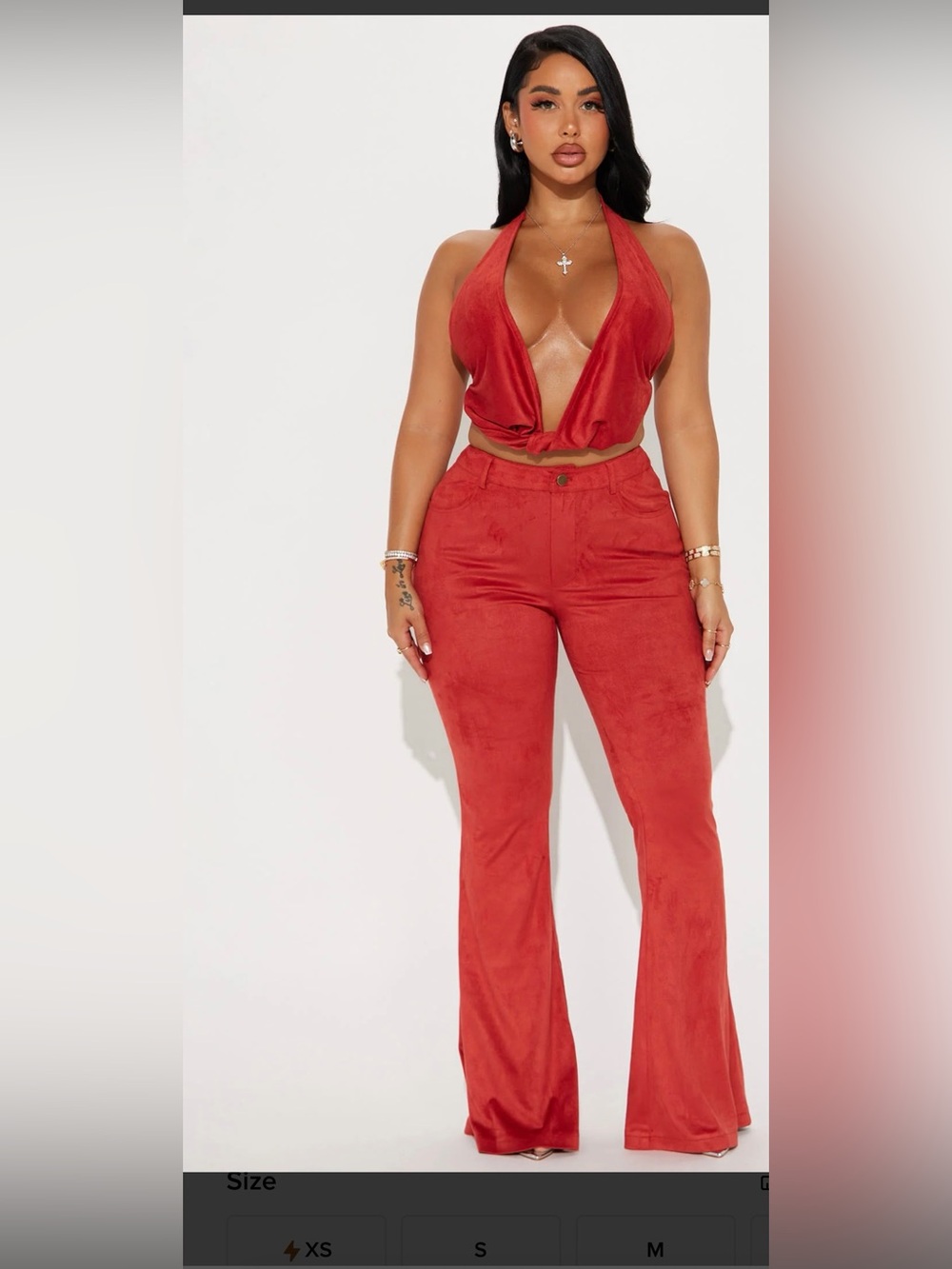 Deep Red Halter Jumpsuit - Women's Stylish Two-Piece Look